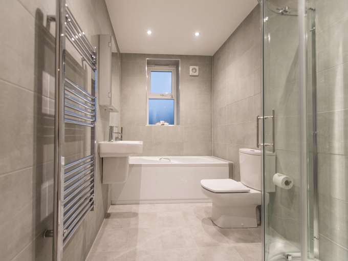 A bathroom in one of the rooms at the Carlyon Bay Hotel