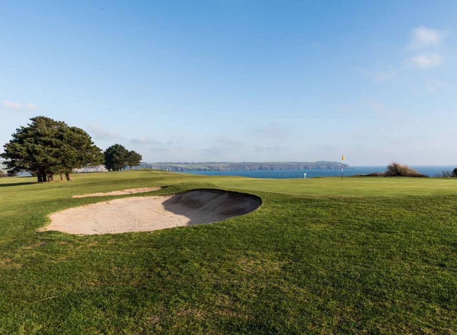 Carlyon Bay Hotel Golf Course 8th Green with Bunker Overlooking the Sea