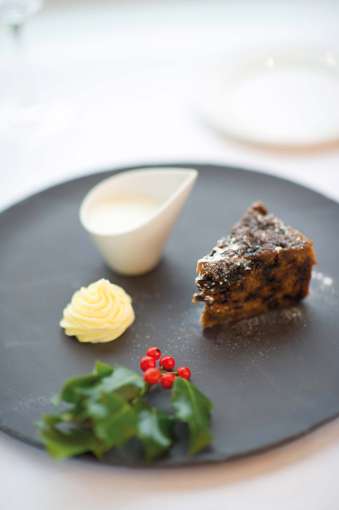Carlyon Bay Hotel Restaurant Dining Christmas Cake with Cream Dessert