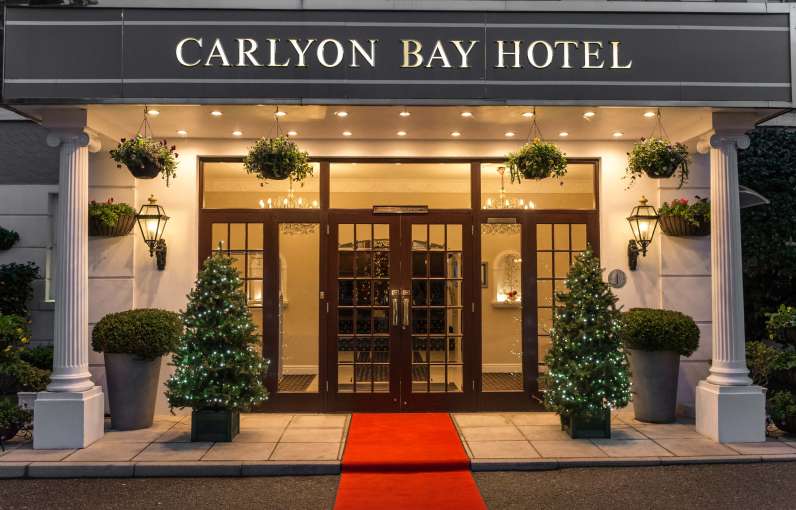 Carlyon Bay Hotel Entrance with Christmas Trees