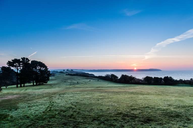 Sunrise at the first tee on the carlyon bay golf club