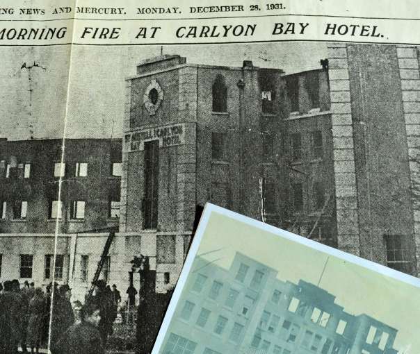 Newspaper 1931 fire at Carlyon Bay Hotel