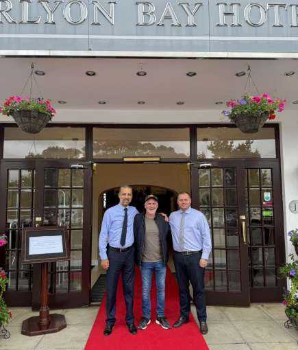 Chris Moyles with Ali and Matthew Brend at Carlyon Bay Hotel
