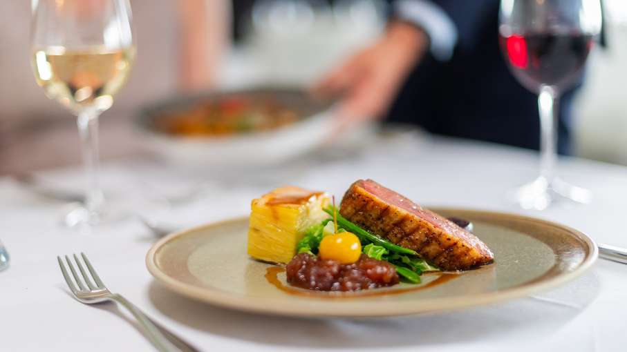 Duck main course in the Bay View Restaurant 