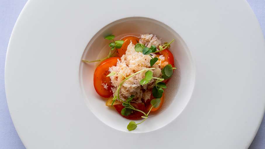 Crab Heriatge Tomato Consume Watercress
