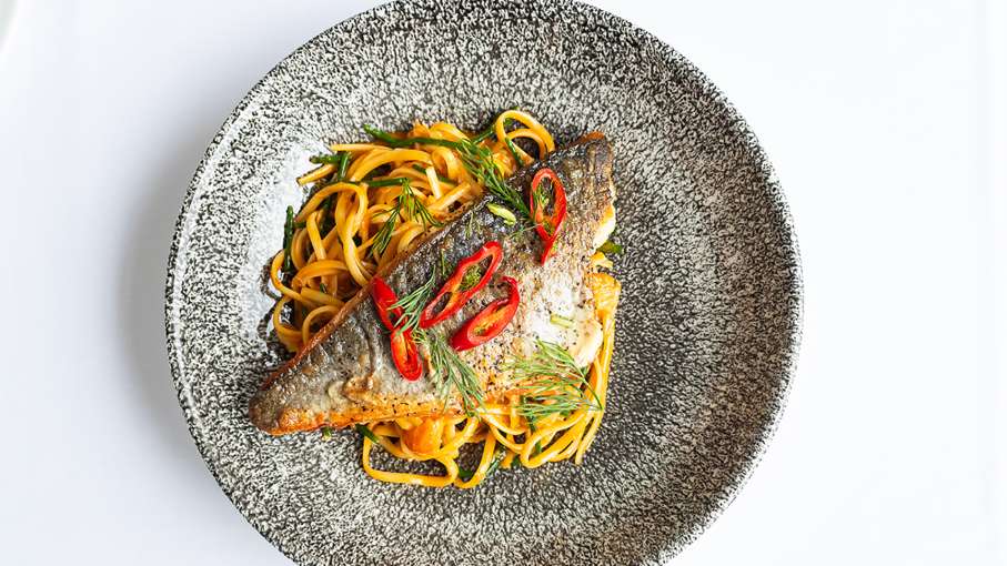Pan Fried Bream Lobster Cream Linguine Samphire Cornish Crab