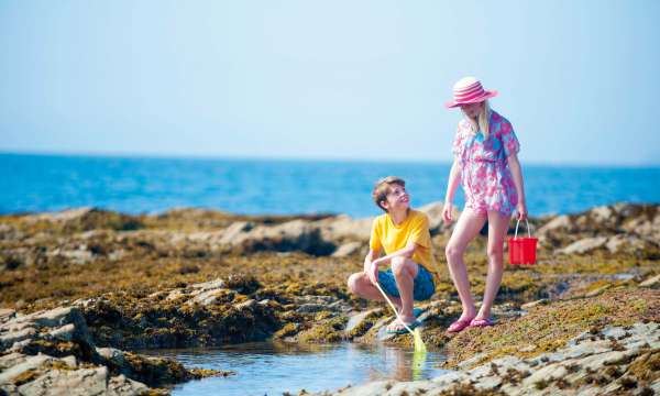 Carlyon Bay Hotel Brother and Sister Exploring Rock Pools at the Local Beach