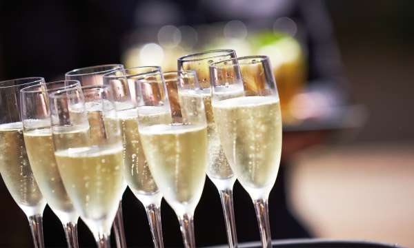 Tray of champagne being served at a Wedding Reception