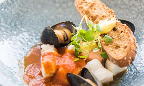 Seafood Bouillabaisse Starter in the Bay View Restaurant, Carlyon Bay Hotel