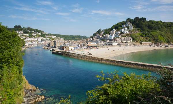 Aerial shot of Looe in Cornwall