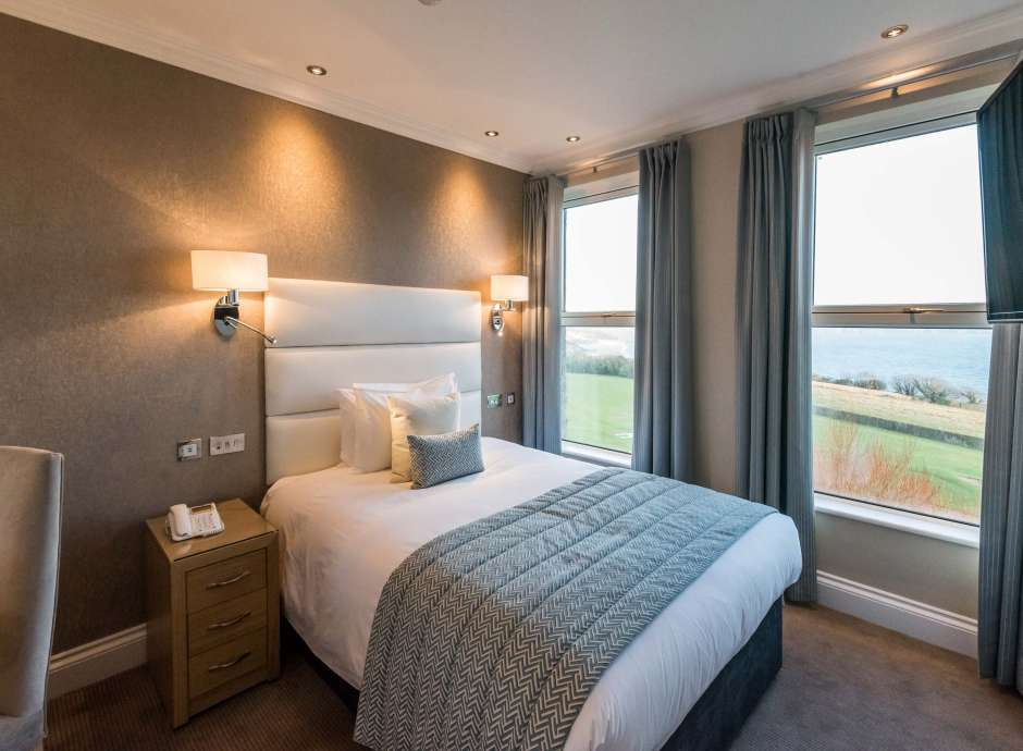 Carlyon Bay Hotel Single Sea Facing Room (216) Accommodation Bed and View