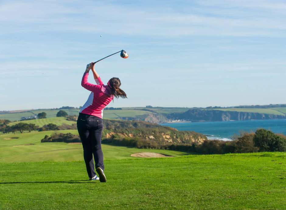Carlyon Bay Hotel Golfer on Golf Course Overlooking Sea
