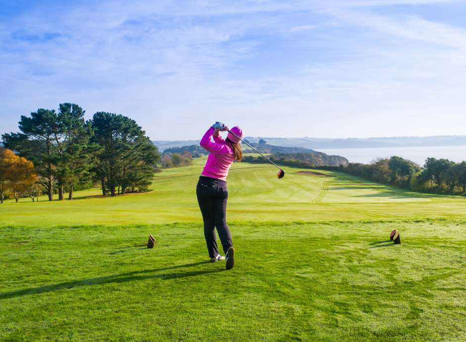 Carlyon Bay Hotel Golfer Playing on Golf Course Overlooking the Sea
