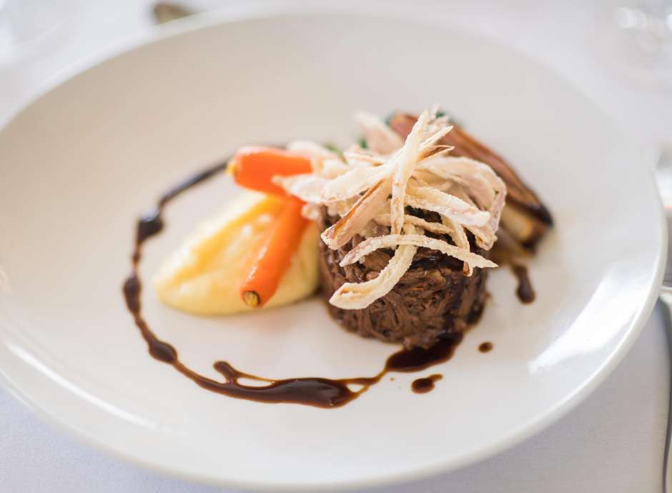 Slow Cooked Pulled Beef Brisket in the Bay View Restaurant, Carlyon Bay Hotel