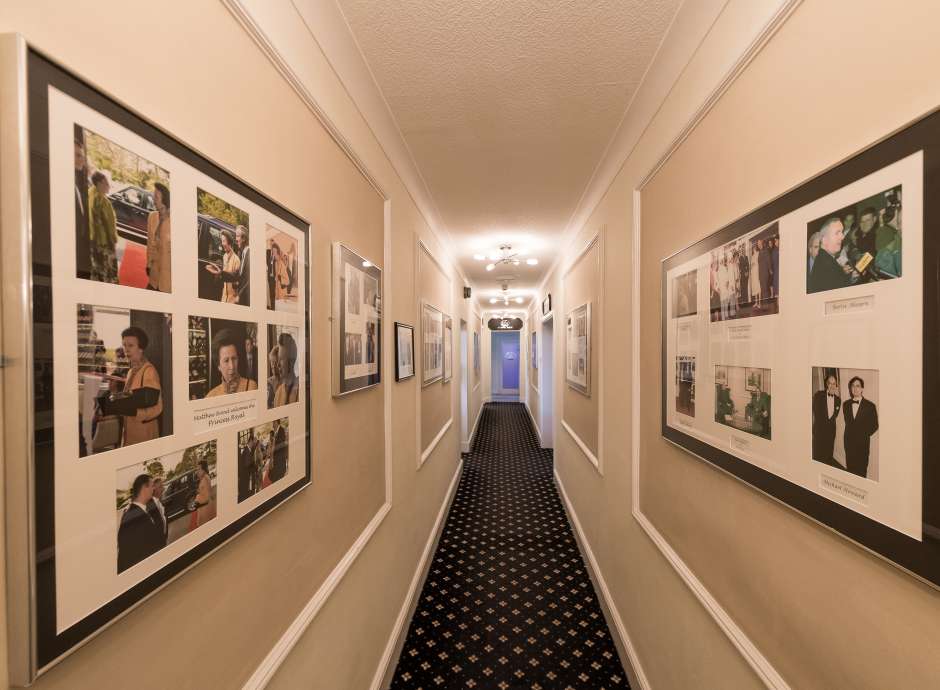 The hall of fame at The Carlyon Bay Hotel showcasing royalty, musicians and actors who have stayed. 