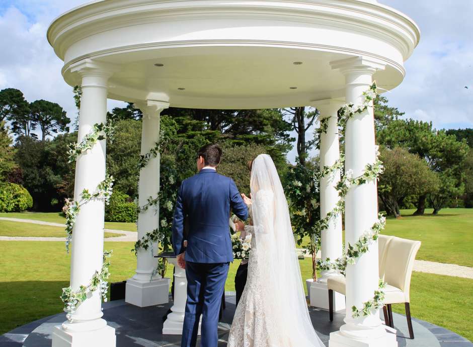 Wedding gazebo with bridge & groom