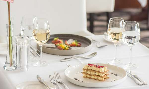 Starters on a table in the Bay View Restaurant, Carlyon Bay Hotel