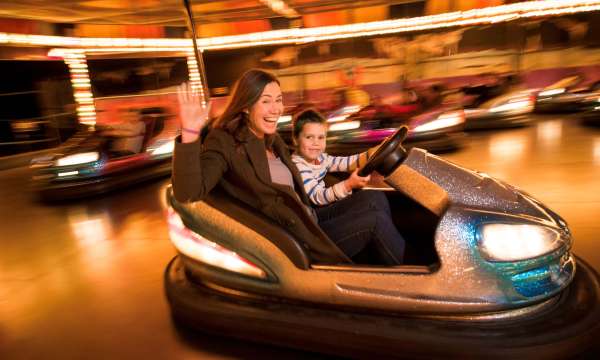 Mum and Son Driving Dodgem Cars at Milky Way Adventure Park