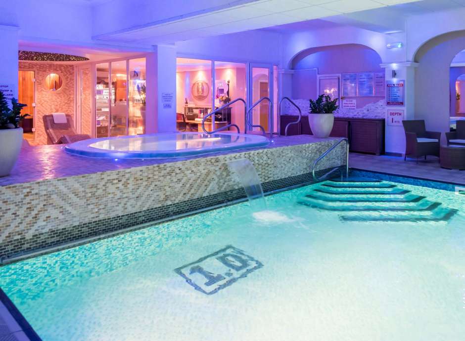 Carlyon Bay Hotel Indoor Swimming Pool and Jacuzzi Hot Tub Spa at Night