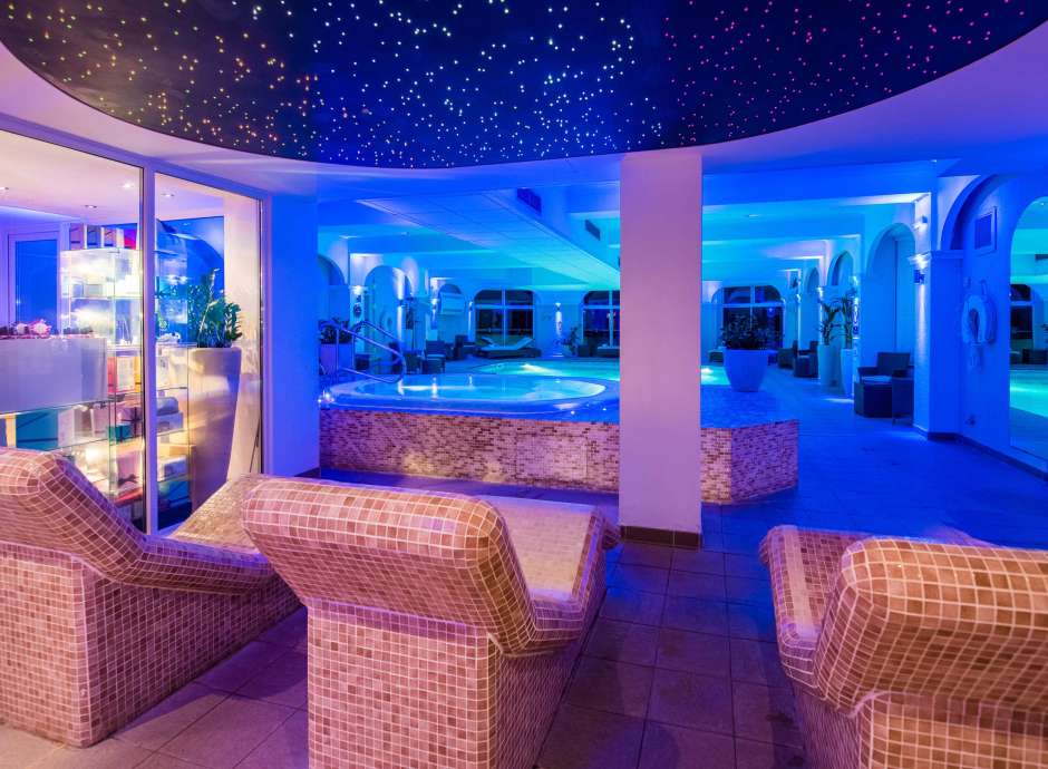 Carlyon Bay Hotel Indoor Swimming Pool and Jacuzzi Hot Tub Spa at Night